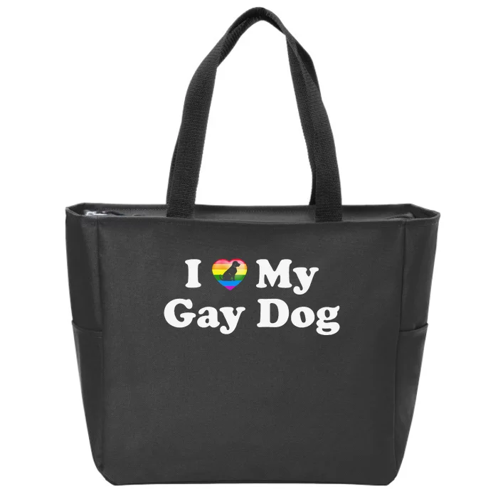 I Love My Gay Dog Heart Funny LGBT Pet Pride Proud Parent Zip Tote Bag