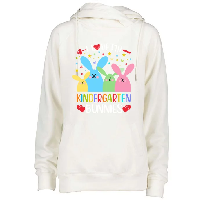 I Love My Kindergarden Bunnies Funny Teacher School Design Gift Womens Funnel Neck Pullover Hood