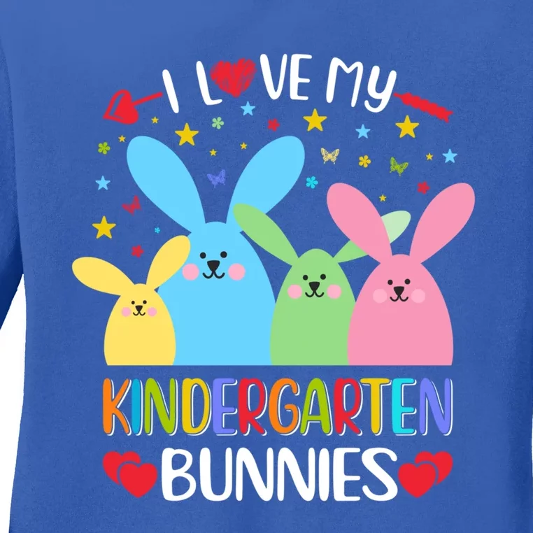 I Love My Kindergarden Bunnies Funny Teacher School Design Gift Ladies Long Sleeve Shirt