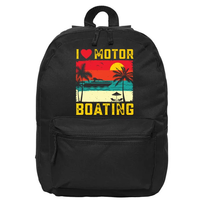 I Love Motor Boating Funny Boating Vintage Boat Captain 16 in Basic Backpack