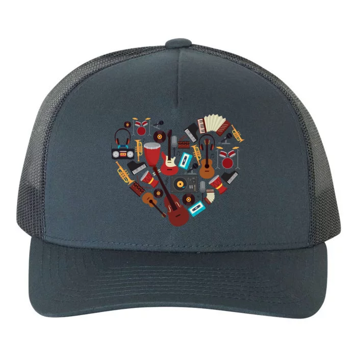 I Love Music Musical Instruts Heart Teacher Musician Gift Funny Gift Yupoong Adult 5-Panel Trucker Hat