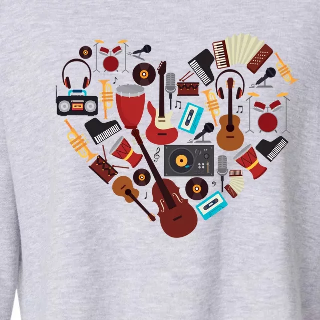 I Love Music Musical Instruts Heart Teacher Musician Gift Funny Gift Cropped Pullover Crew