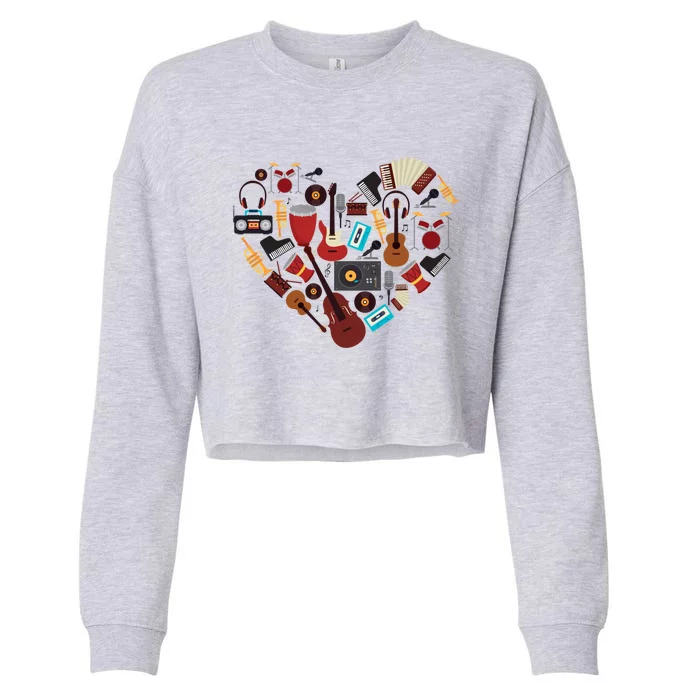 I Love Music Musical Instruts Heart Teacher Musician Gift Funny Gift Cropped Pullover Crew