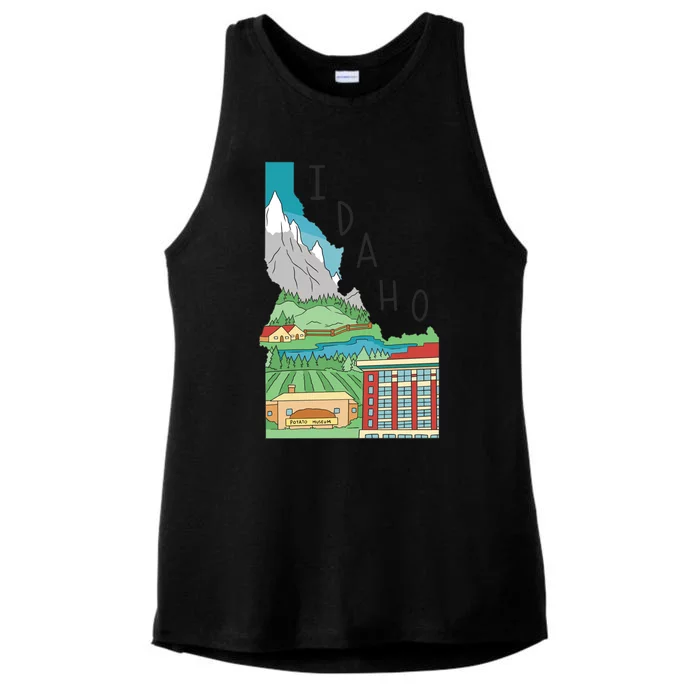 Idaho Landscape Map Ladies Tri-Blend Wicking Tank