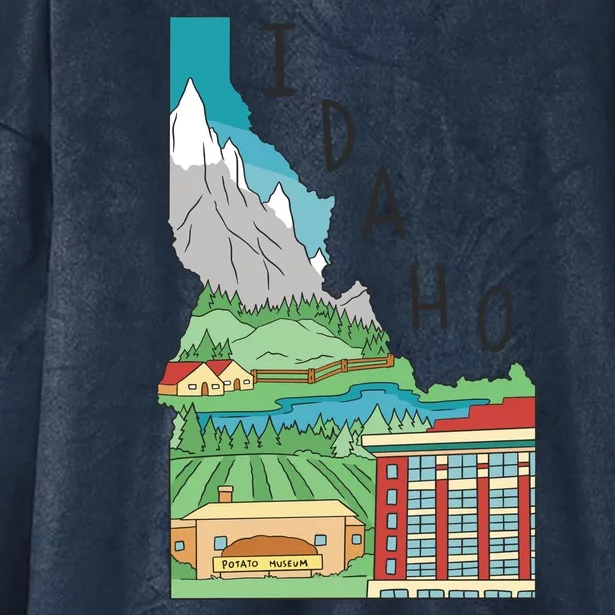 Idaho Landscape Map Hooded Wearable Blanket