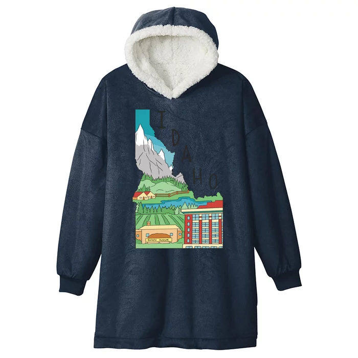 Idaho Landscape Map Hooded Wearable Blanket