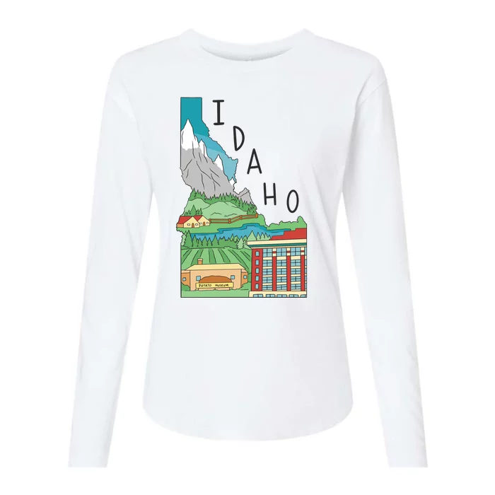 Idaho Landscape Map Womens Cotton Relaxed Long Sleeve T-Shirt