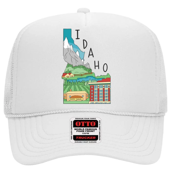 Idaho Landscape Map High Crown Mesh Trucker Hat