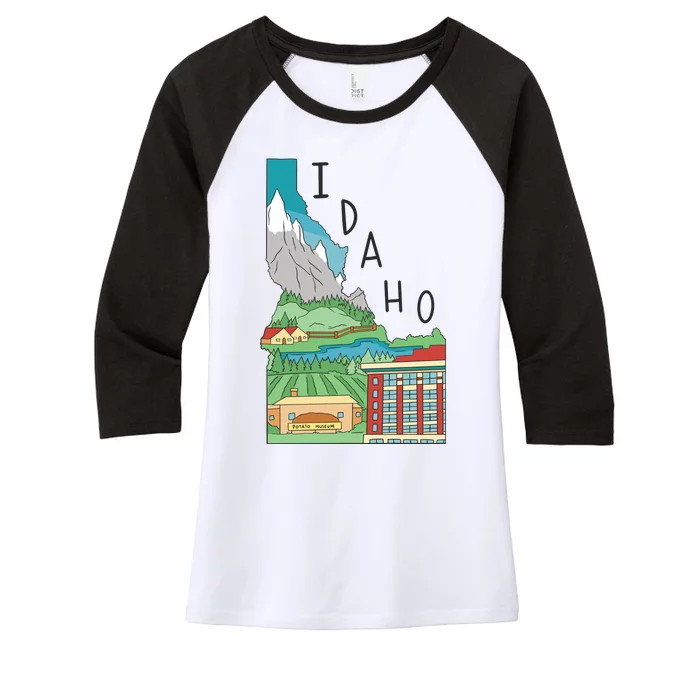 Idaho Landscape Map Women's Tri-Blend 3/4-Sleeve Raglan Shirt