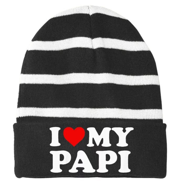 I Love My Papi Striped Beanie with Solid Band