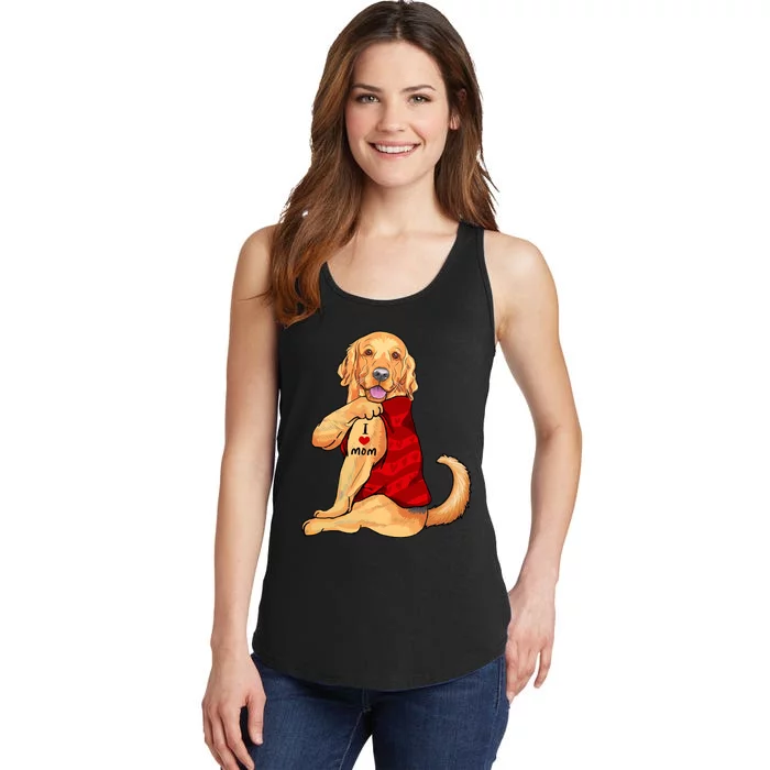 I Love Mom Funny Golden Retriever Ladies Essential Tank