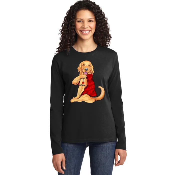 I Love Mom Funny Golden Retriever Ladies Long Sleeve Shirt