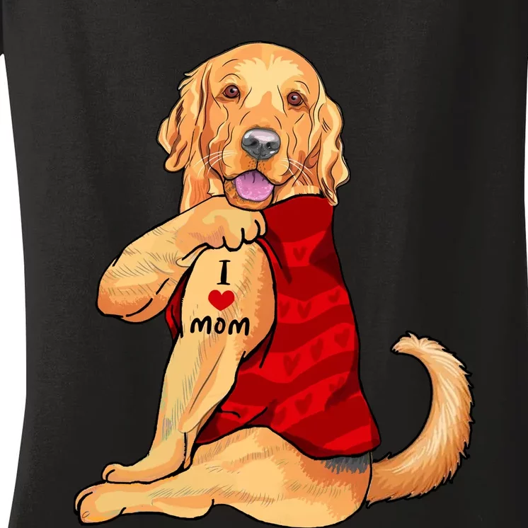 I Love Mom Funny Golden Retriever Women's V-Neck T-Shirt