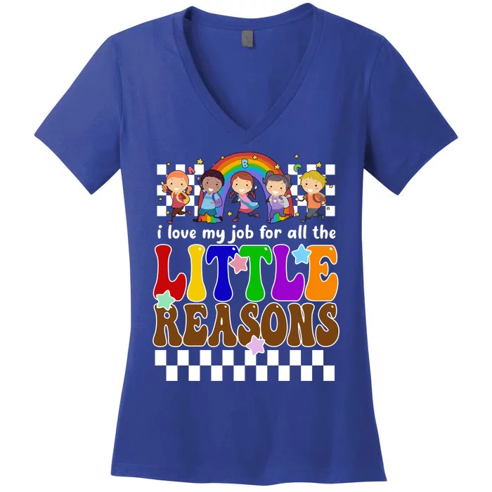 I Love My Job For All The Little Reasons Elementary Teacher Women's V-Neck T-Shirt