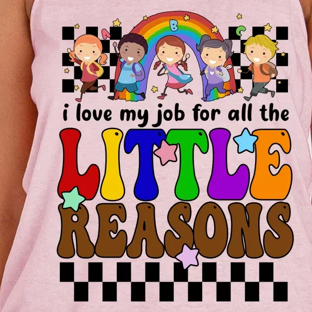 I Love My Job For All The Little Reasons Elementary Teacher Women's Knotted Racerback Tank