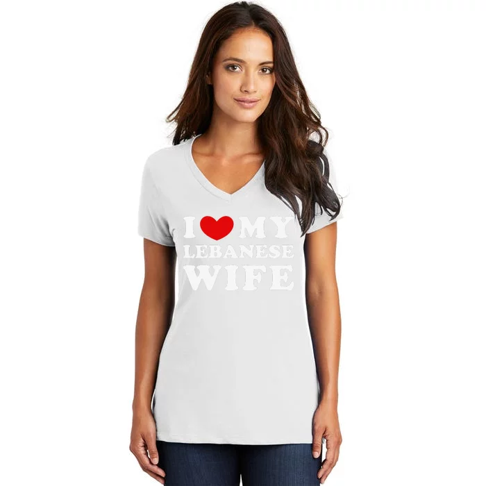 I Love My Lebanese Wife, I Heart My Lebanese Wife Women's V-Neck T-Shirt