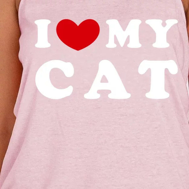 I Love My Cat I Heart My Cat Gift Women's Knotted Racerback Tank