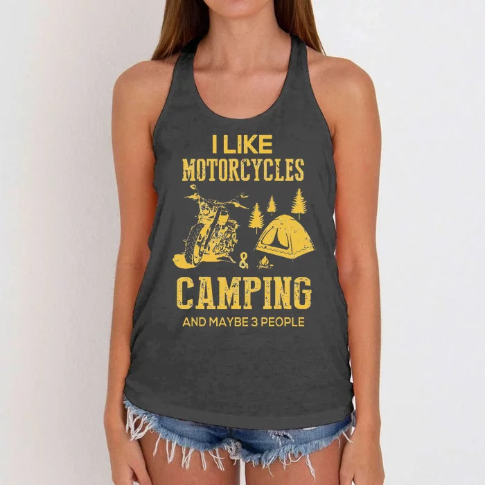 I Like Motorcycles And Camping And Maybe 3 People Women's Knotted Racerback Tank