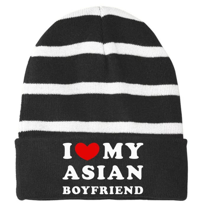 I Love My Asian Boyfriend Striped Beanie with Solid Band