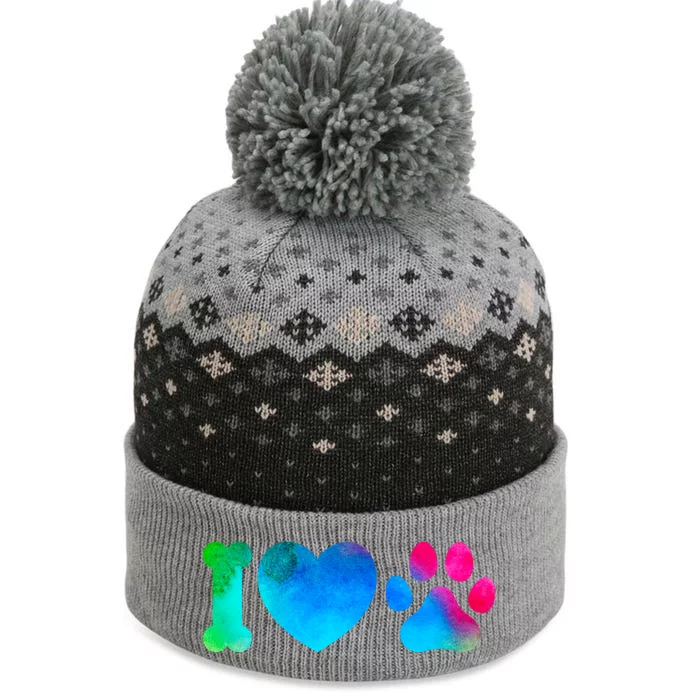 I Love My Dog Paw Print Colorful The Baniff Cuffed Pom Beanie