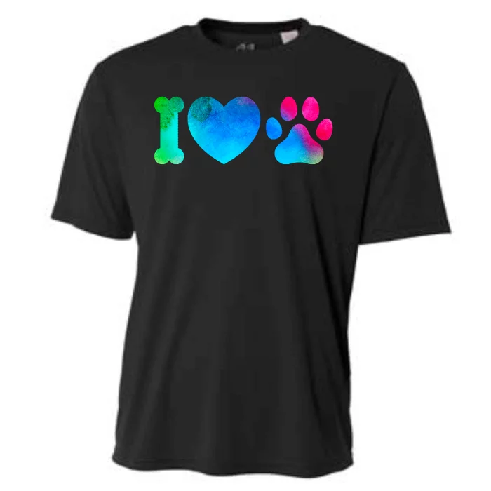 I Love My Dog Paw Print Colorful Cooling Performance Crew T-Shirt