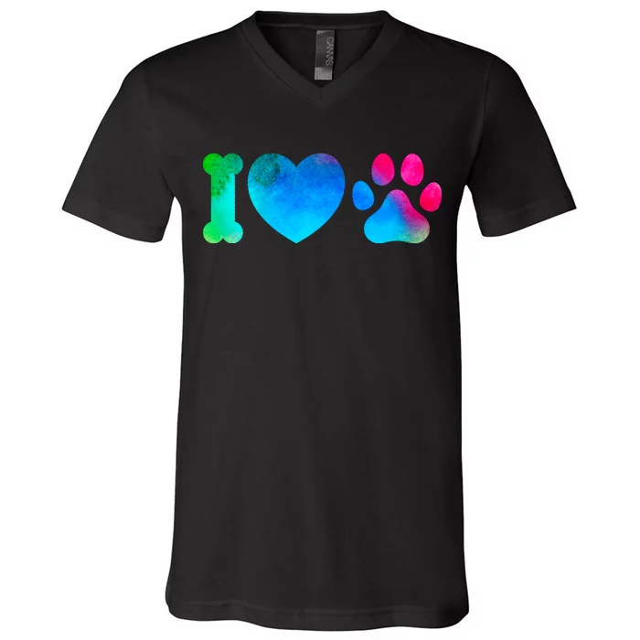 I Love My Dog Paw Print Colorful V-Neck T-Shirt