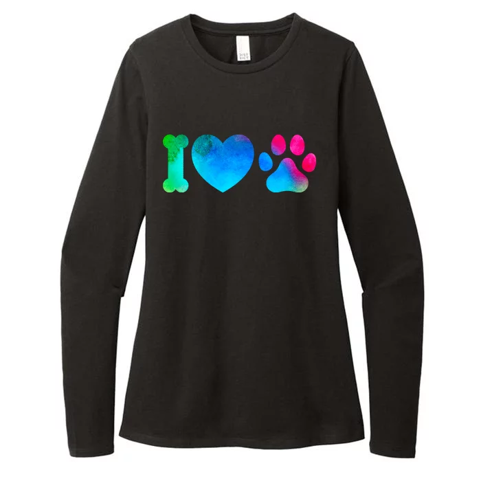 I Love My Dog Paw Print Colorful Womens CVC Long Sleeve Shirt