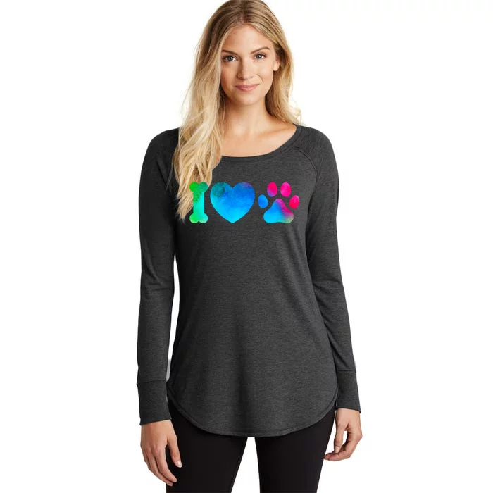 I Love My Dog Paw Print Colorful Women's Perfect Tri Tunic Long Sleeve Shirt