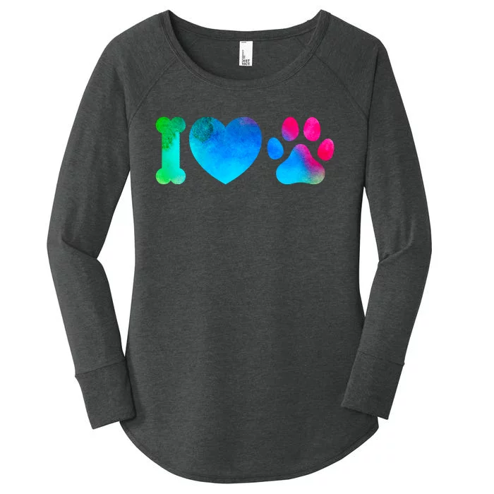 I Love My Dog Paw Print Colorful Women's Perfect Tri Tunic Long Sleeve Shirt