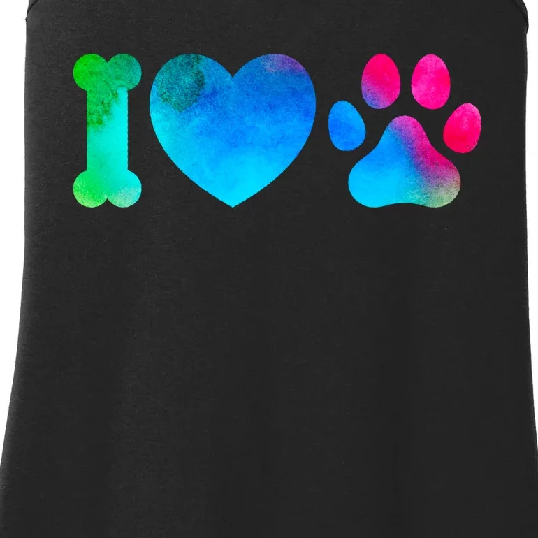 I Love My Dog Paw Print Colorful Ladies Essential Tank