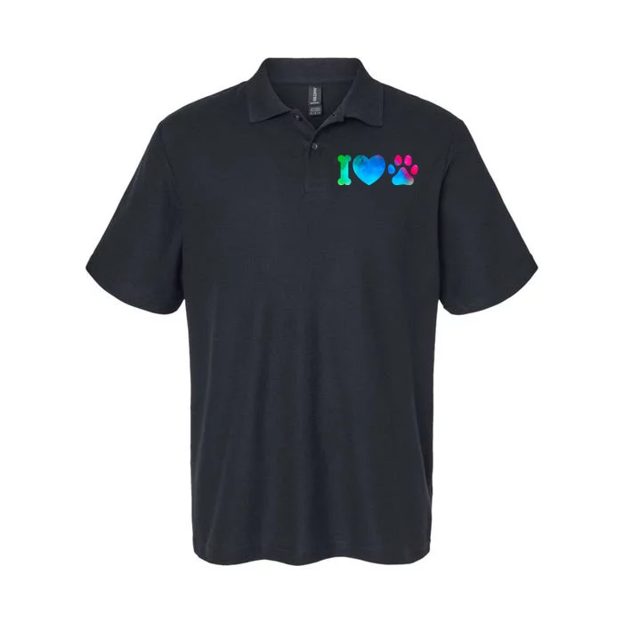 I Love My Dog Paw Print Colorful Softstyle Adult Sport Polo