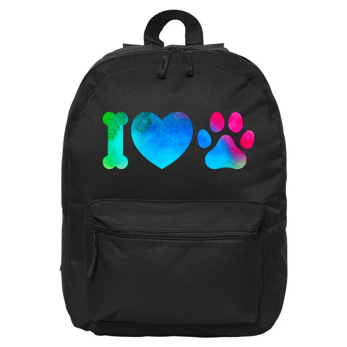 I Love My Dog Paw Print Colorful 16 in Basic Backpack