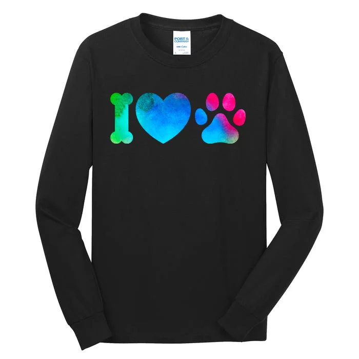 I Love My Dog Paw Print Colorful Tall Long Sleeve T-Shirt