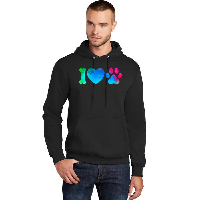 I Love My Dog Paw Print Colorful Tall Hoodie