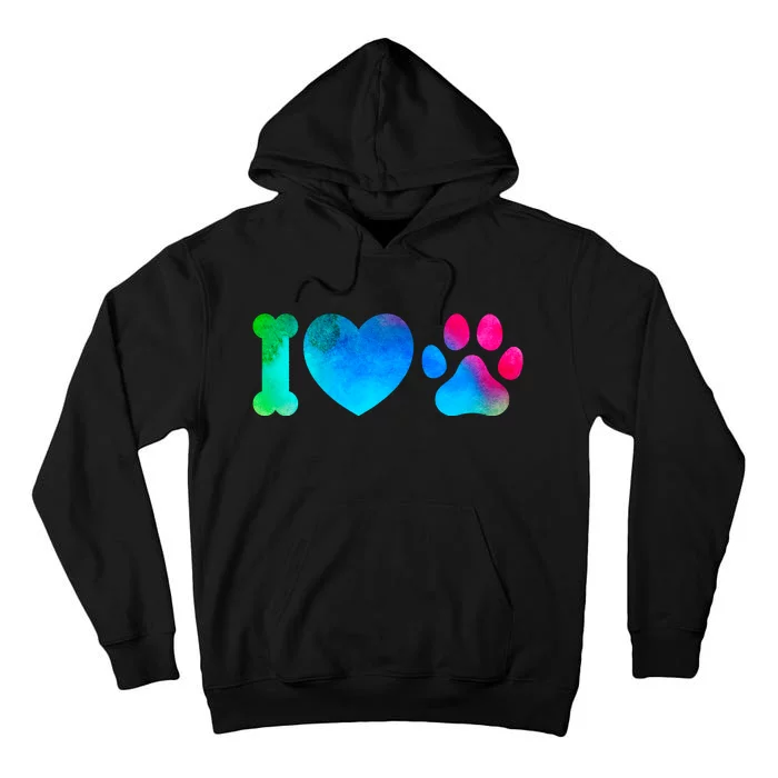 I Love My Dog Paw Print Colorful Tall Hoodie