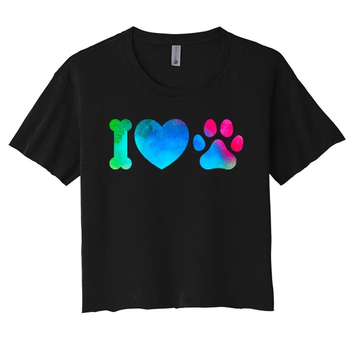 I Love My Dog Paw Print Colorful Women's Crop Top Tee