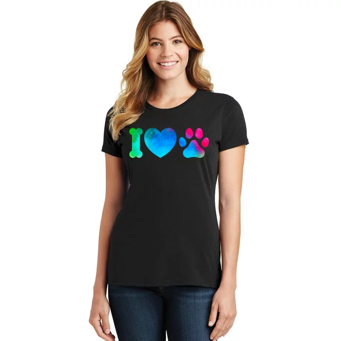 I Love My Dog Paw Print Colorful Women's T-Shirt