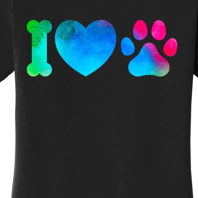 I Love My Dog Paw Print Colorful Women's T-Shirt