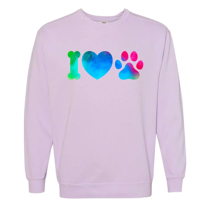 I Love My Dog Paw Print Colorful Garment-Dyed Sweatshirt