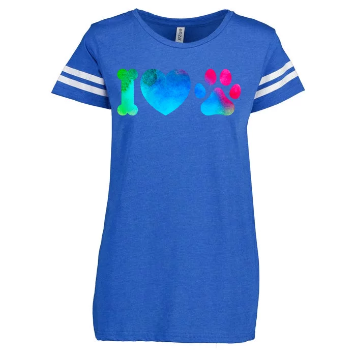 I Love My Dog Paw Print Colorful Enza Ladies Jersey Football T-Shirt