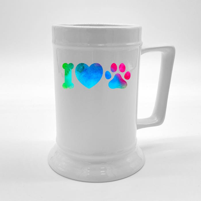 I Love My Dog Paw Print Colorful Front & Back Beer Stein