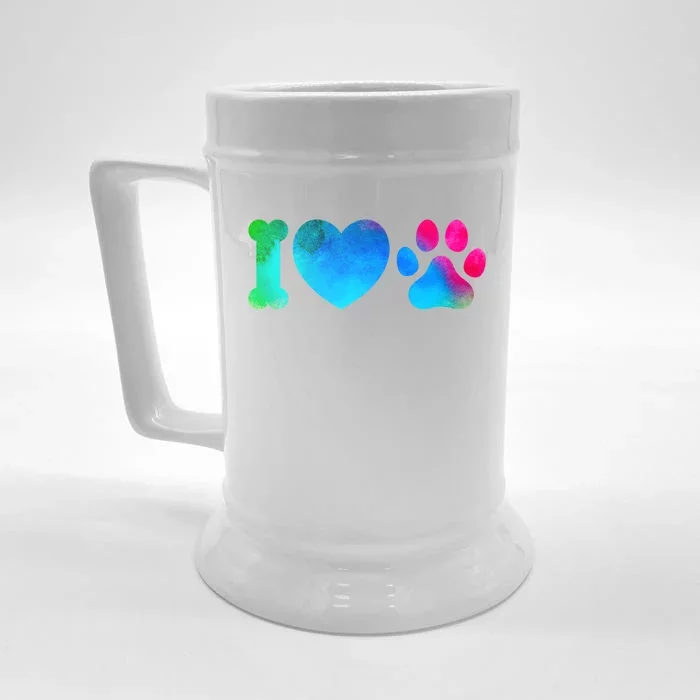 I Love My Dog Paw Print Colorful Front & Back Beer Stein