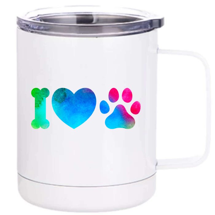 I Love My Dog Paw Print Colorful Front & Back 12oz Stainless Steel Tumbler Cup