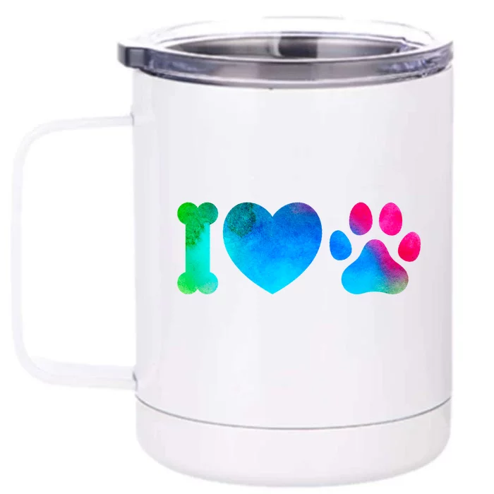 I Love My Dog Paw Print Colorful Front & Back 12oz Stainless Steel Tumbler Cup