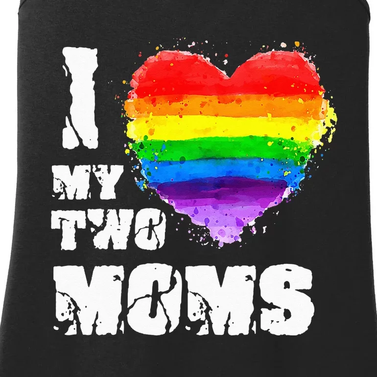 I Love My Two Moms Lesbian LGBT Pride Ladies Essential Tank