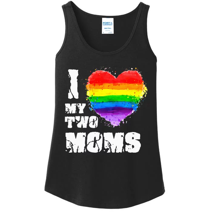 I Love My Two Moms Lesbian LGBT Pride Ladies Essential Tank