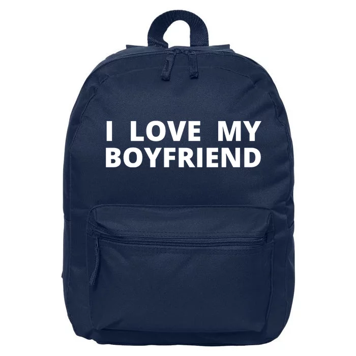 I Love My Boyfriend Funny Valentines Day 16 in Basic Backpack