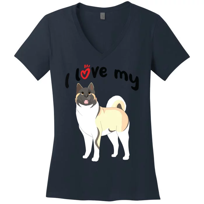 I Love My Akita Dog Women's V-Neck T-Shirt