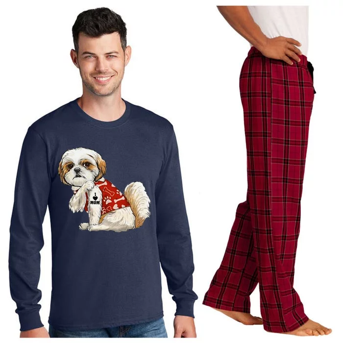 I Love Mom Tattoo Shih Tzu Mom Funny MotherS Day Gift Long Sleeve Pajama Set