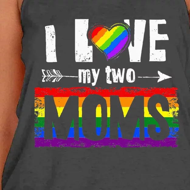 I Love My Two Moms Lesbian LGBT Pride Gifts Women's Knotted Racerback Tank